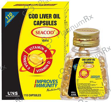 Seacod Cod Liver Oil Capsule 300mg with Omega 3, Vitamin A and D, for Kids and Adults 110 Soft Gelatin Capsule
