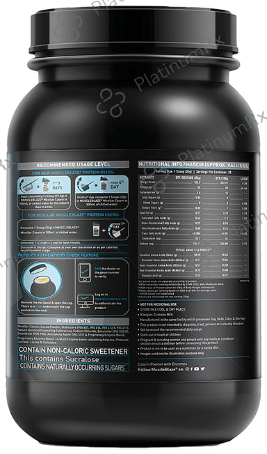 MuscleBlaze 100% Micellar Casein Slow Release Protein Powder - For Muscle Support - Chocolate