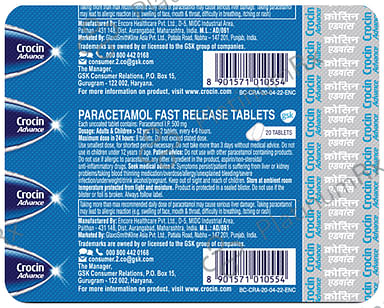 Crocin Advance 500mg Tablet 20s