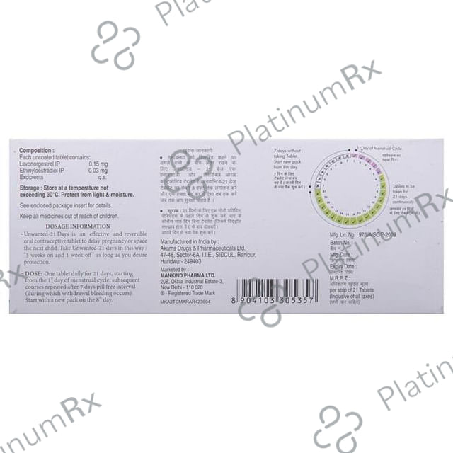 Unwanted 21 Days 0.035/0.15mg Tablet 21s