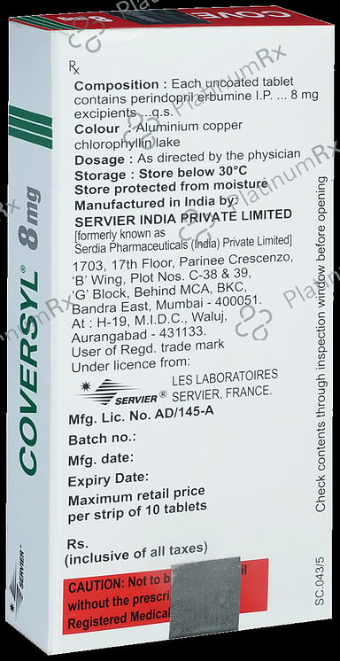 Coversyl 8mg Tablet 10s