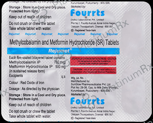 Rejumet 500mg/750mcg Tablet SR 10s
