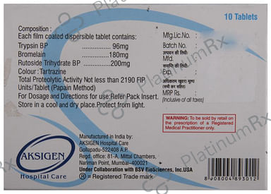 Disperzyme 180/200/96mg Tablet 10s