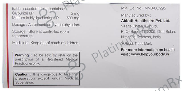 Diabetrol 5/500mg Tablet 10s