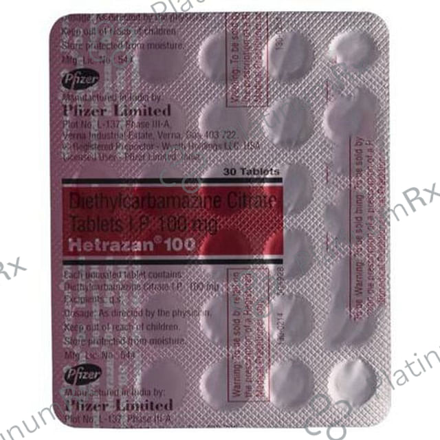 Hetrazan 100mg Tablet 30s