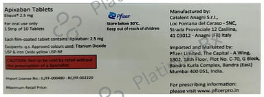 Eliquis 2.5mg Tablet 10s