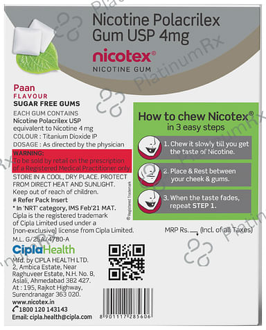 Nicotex Nicotine 4mg Sugar Free Gums 12s