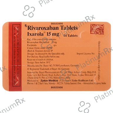 Ixarola 15mg Tablet 14s