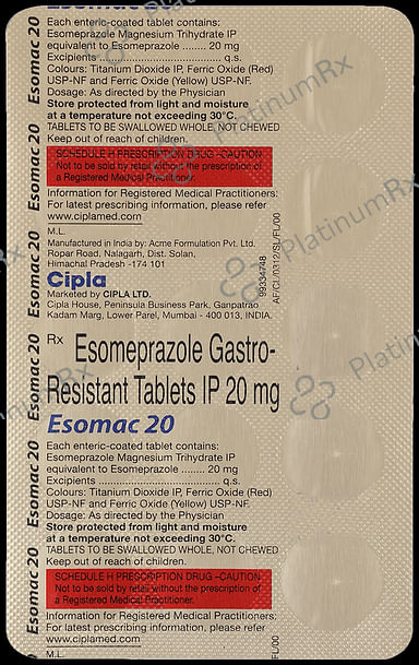 Esomac 20mg Tablet 15s