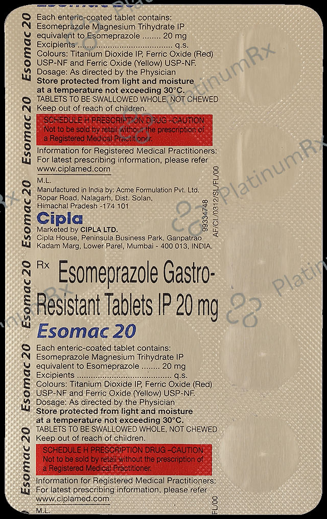 Esomac 20mg Tablet 15s