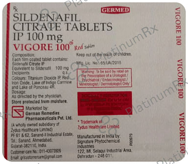 Vigore 100mg Red Tablet 4s