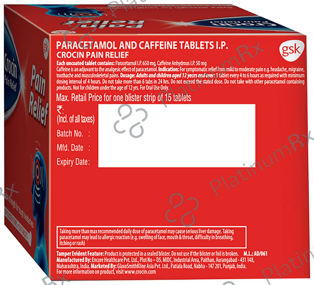 Crocin Pain Relief 50/650mg Tablet 15s