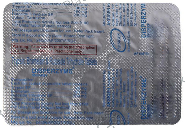 Disperzyme 180/200/96mg Tablet 10s