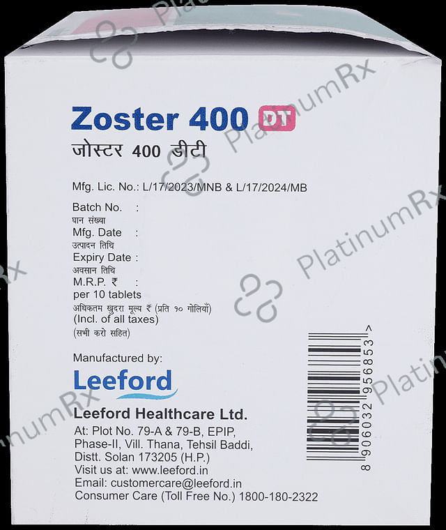 Zoster 400mg Tablet DT 10s