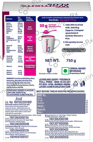 Horlicks Women's Plus with Calcium, Vitamin D & K2 for Strong Bones - Flavour Caramel 750 gm