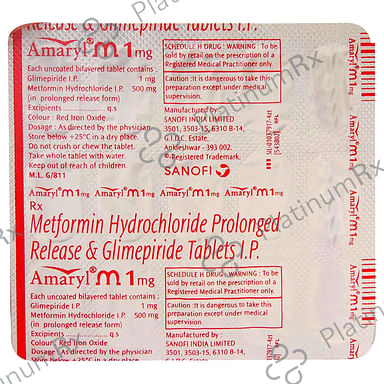 Amaryl M 1 1/500mg Tablet PR 20s