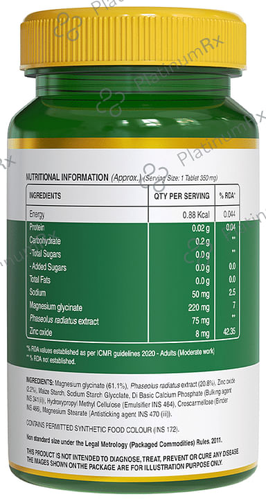 Pure Nutrition Magnesium Glycinate with Zinc for Bones, Muscles & Nerve Health - Veg Tablet