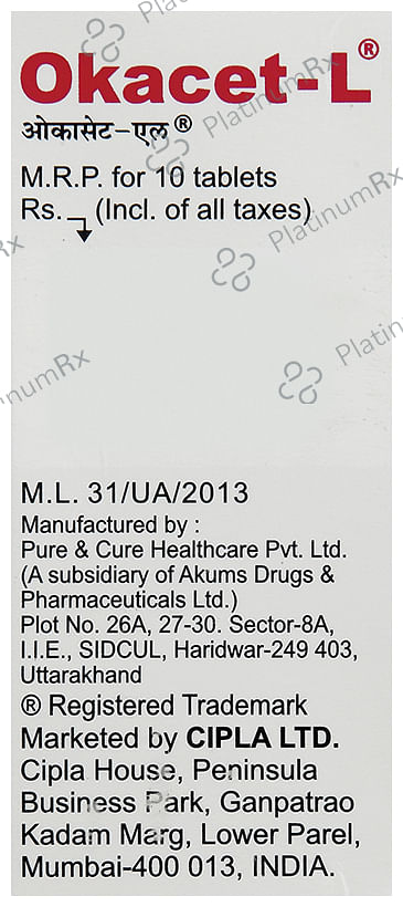 Okacet L 5mg Tablet 10s