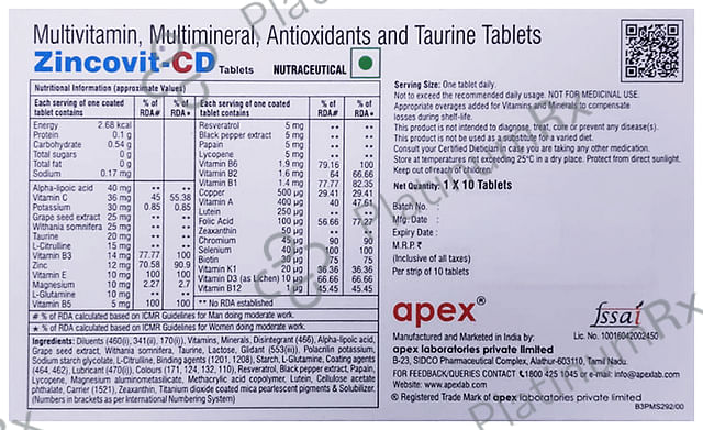 Zincovit CD Nutraceutical Tablet 10s