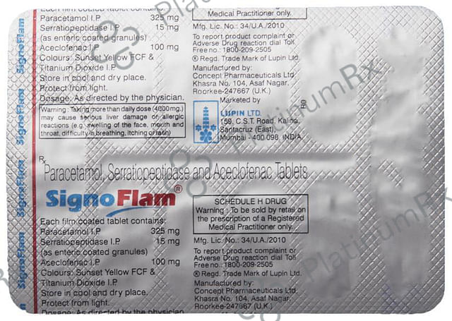 Signoflam 100/325/15mg Tablet 10s