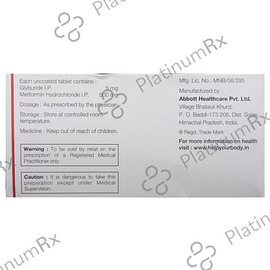Diabetrol 5/500mg Tablet 10s